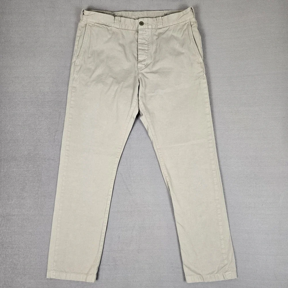 Wallace & Barnes Pants Mens 34x32 Green Tessuti di Sondrio Chino Button Fly